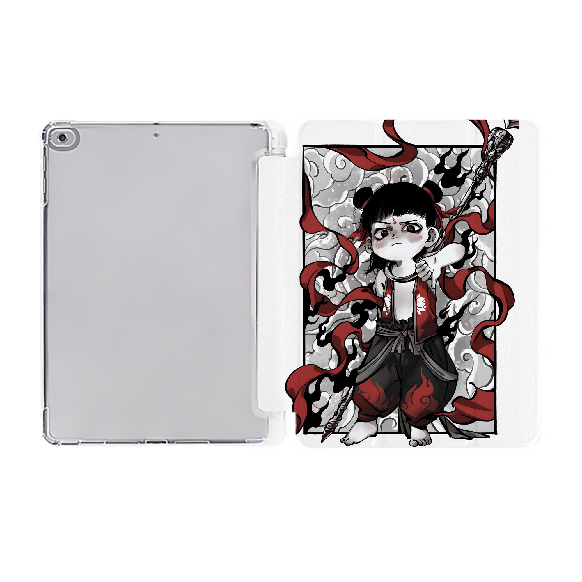 （画像用） Ne Zha 2 ナタ 魔童の大暴れ IPad ケース ペン収納付き 三つ折りスタンド PUレザー×シリコン 対応機種9.5/10.5/10.9インチ